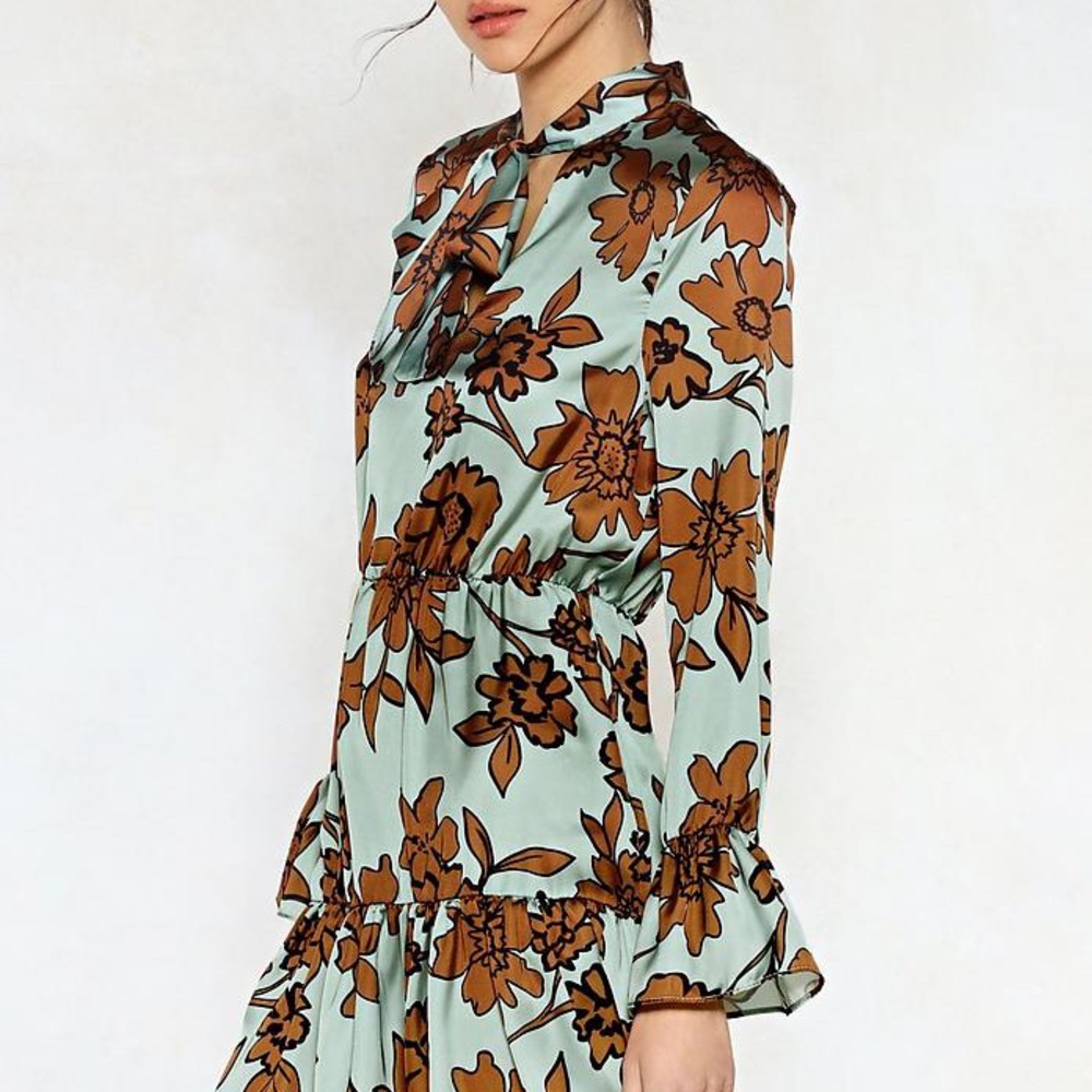 Nasty Gal Mint Floral Satin Dress